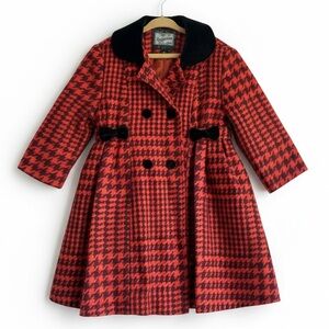 Rothschild Vintage Wool Houndstooth Holiday Dress Coat Orange Black Purple 3T